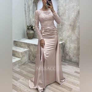 Missacc Rose Gold Long Sleeve Evening Dress